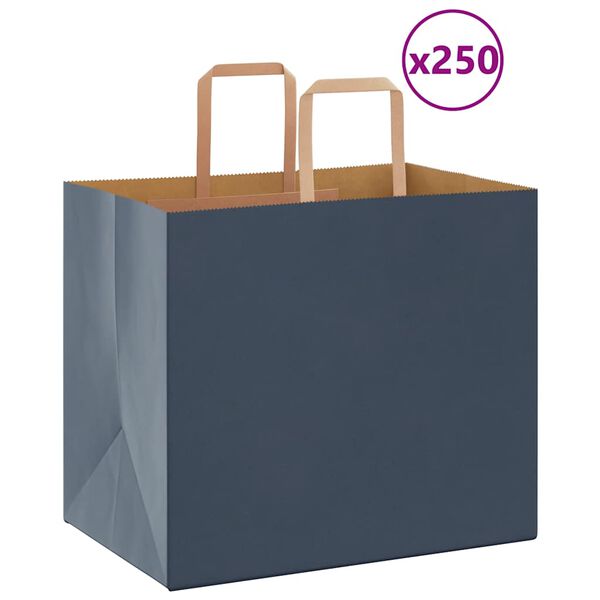 vidaXL Bolsas de papel con asas 250 uds azul 32x22x28 cm