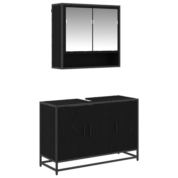 vidaXL Juego de muebles de ba&ntilde;o 2 pcs Roble Negro Madera contrachapada
