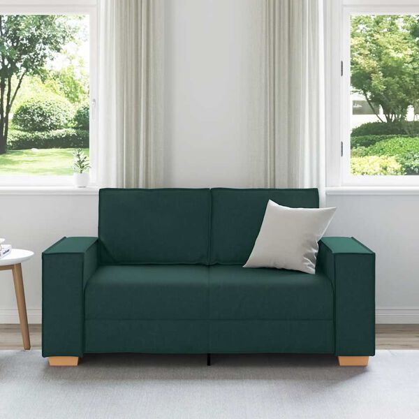 vidaXL Sof&aacute; de 2 plazas de tela verde oscuro, 160x78x84 cm