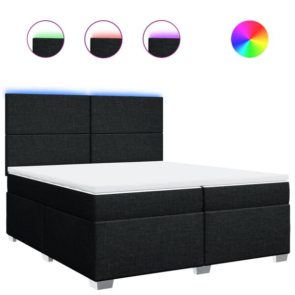 vidaXL Cama box spring con colch&oacute;n tela negro 200x200 cm