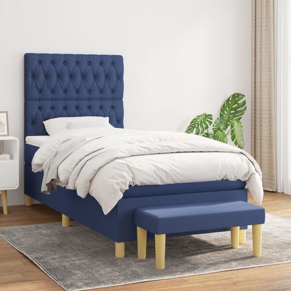vidaXL Cama box spring con colch&oacute;n tela azul 90x200 cm
