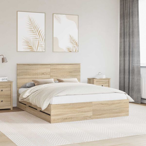 vidaXL Estructura de cama Roble Sonoma 160 x 200 cm Madera Ingenieril