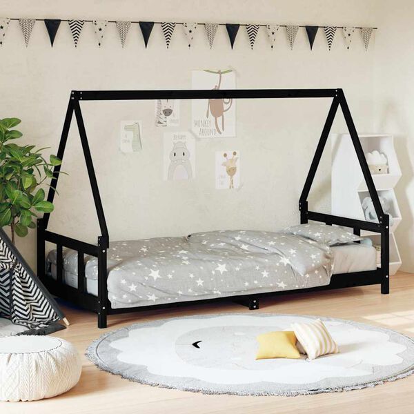 vidaXL Estructura de cama para ni&ntilde;os madera de pino negro 90x200 cm