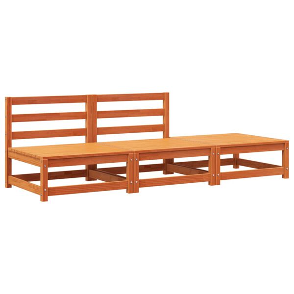 vidaXL Sofá jardín sin reposabrazos con reposapiés madera pino marrón