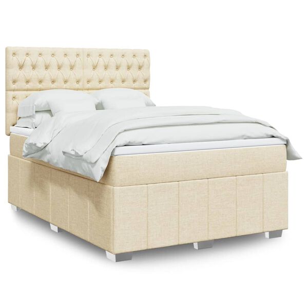vidaXL Cama box spring con colch&oacute;n tela color crema 160x200 cm
