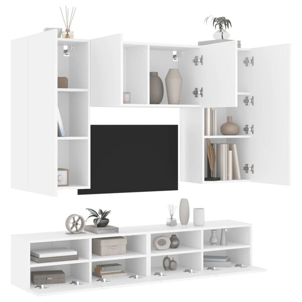 vidaXL Muebles de TV de pared 5 piezas madera de ingenier&iacute;a blanco