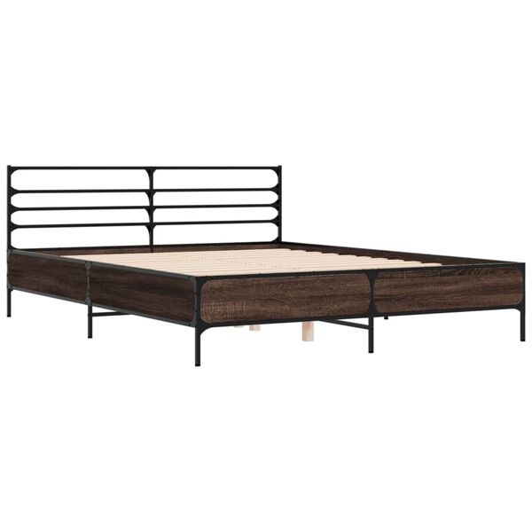 vidaXL Estructura cama madera ingeniería metal marrón roble 160x200 cm