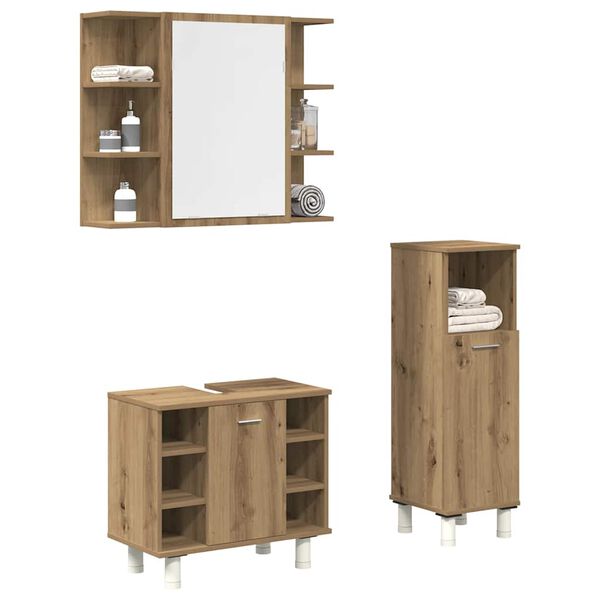 vidaXL Juego de muebles ba&ntilde;o 3 piezas madera ingenier&iacute;a roble artisan