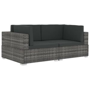 vidaXL Asiento seccional de esquina con cojines 2 pzas rat&aacute;n PE gris