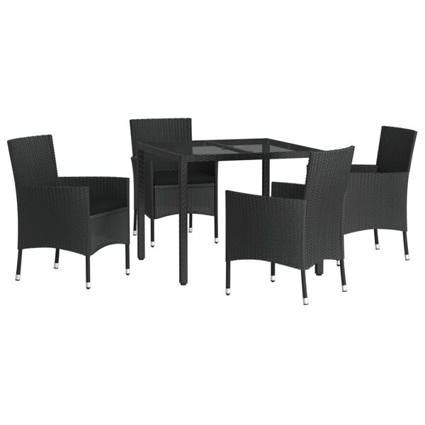 vidaXL Set de muebles jard&iacute;n 5 pzas con cojines rat&aacute;n sint&eacute;tico negro