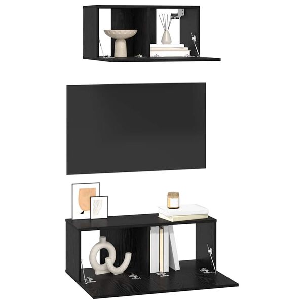 vidaXL Conjunto de mueble de TV 2 pcs Roble Negro Madera de ingenier&iacute;a