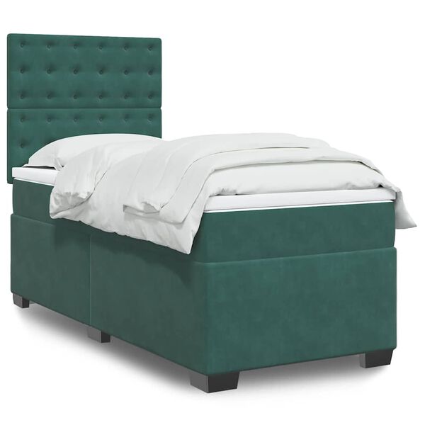 vidaXL Cama box spring con colch&oacute;n terciopelo verde oscuro 100x200 cm