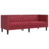 vidaXL Juego de sof&aacute;s Chesterfield 3 piezas cuero sint&eacute;tico rojo tinto