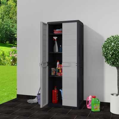 vidaXL Armario de jardín con 3 estantes negro y gris