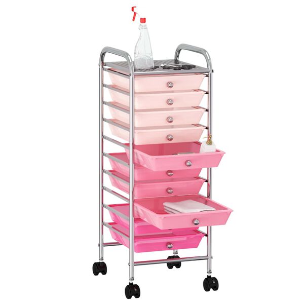 vidaXL Carrito de almacenaje port&aacute;til 10 cajones pl&aacute;stico ombre rosa