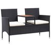 vidaXL Banco de jard&iacute;n 2 plazas y mesita rat&aacute;n sint&eacute;tico negro 143 cm