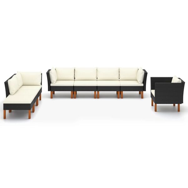 vidaXL Set muebles de jard&iacute;n 9 pzas rat&aacute;n sint&eacute;tico eucalipto negro