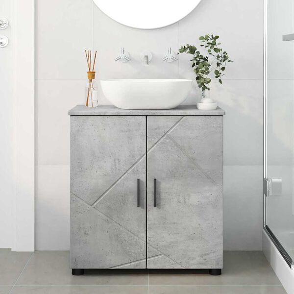 vidaXL Gabinete de Ba&ntilde;o con puerta Gris Concreto 61 x 35 x 64 cm