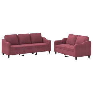 vidaXL Juego de sof&aacute;s con cojines 2 piezas tela rojo tinto
