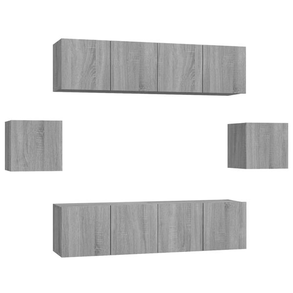 vidaXL Set de muebles para TV 6 pzas madera contrachapada gris Sonoma