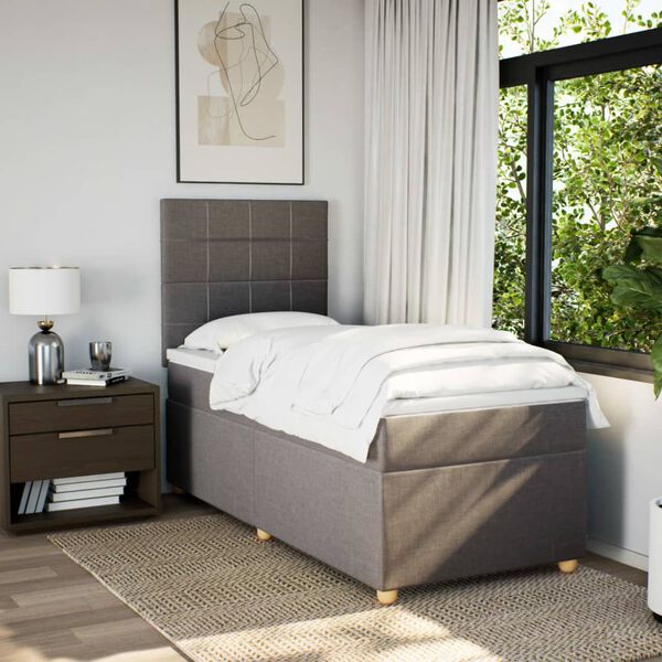 vidaXL Cama box spring con colch&oacute;n tela gris taupe 90x190 cm