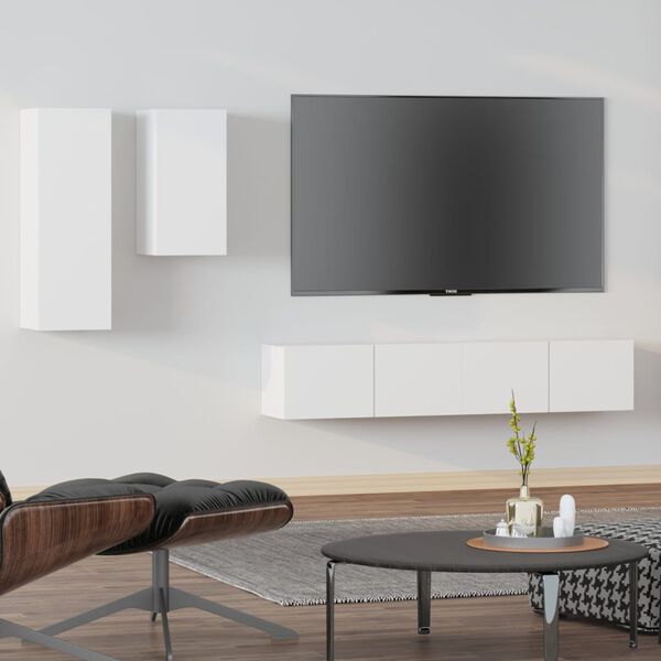 vidaXL Set de muebles para TV 4 piezas madera contrachapada blanco