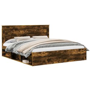 vidaXL Estructura de cama con cabecera Roble ahumado 200 x 200 cm