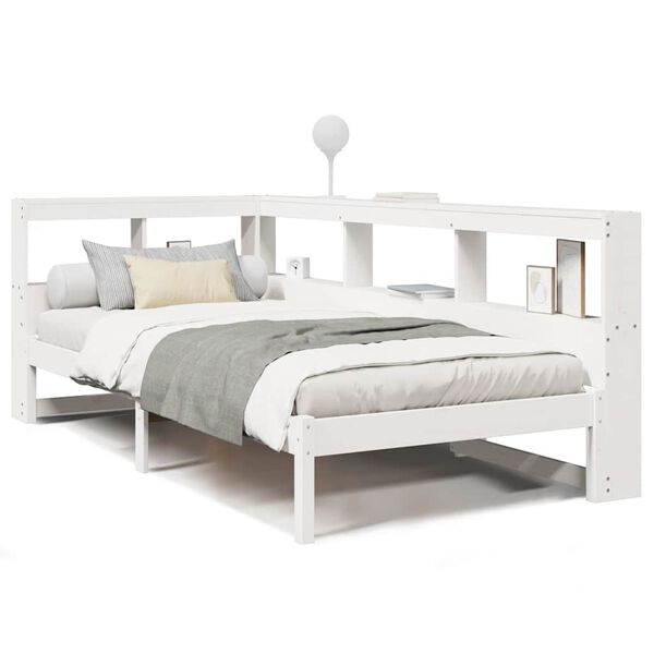 vidaXL Cama con estanter&iacute;a sin colch&oacute;n madera maciza blanca 100x200 cm