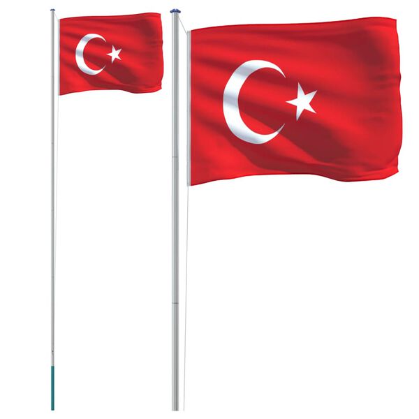 vidaXL Mástil y bandera de Turquía aluminio 6,23 m
