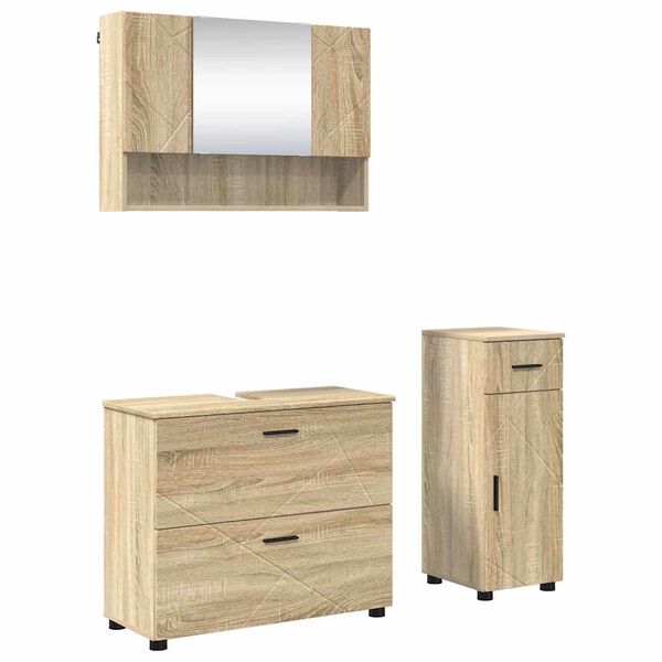 vidaXL Juego de muebles de ba&ntilde;o con caj&oacute;n 3 pcs Roble Sonoma