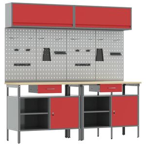 vidaXL Conjunto de banco de trabajo 8 uds. Rojo y Gris