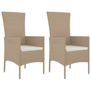 vidaXL Sillas de jard&iacute;n con cojines 2 unidades rat&aacute;n sint&eacute;tico beige
