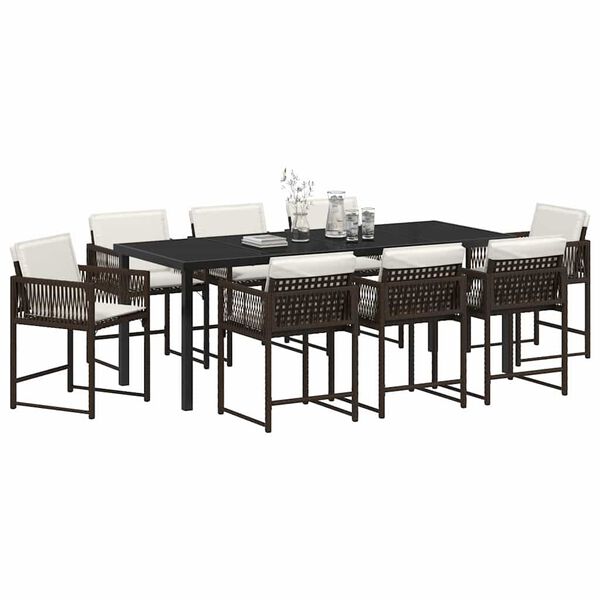 vidaXL Conjunto de Comedor de Jard&iacute;n 9 pcs Marr&oacute;n rat&aacute;n sint&eacute;tico
