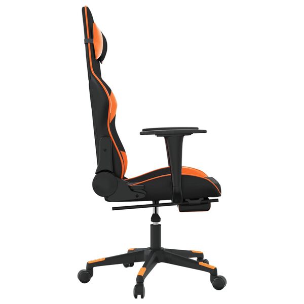 vidaXL Silla gaming con reposapi&eacute;s cuero sint&eacute;tico negro naranja