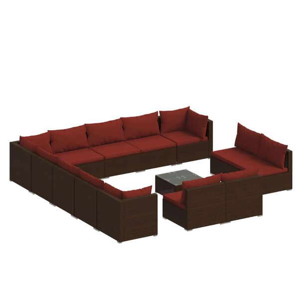 vidaXL Set muebles de jard&iacute;n 14 pzas y cojines rat&aacute;n sint&eacute;tico marr&oacute;n