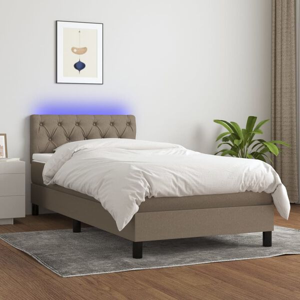vidaXL Cama box spring colch&oacute;n y luces LED gris taupe 80x200 cm