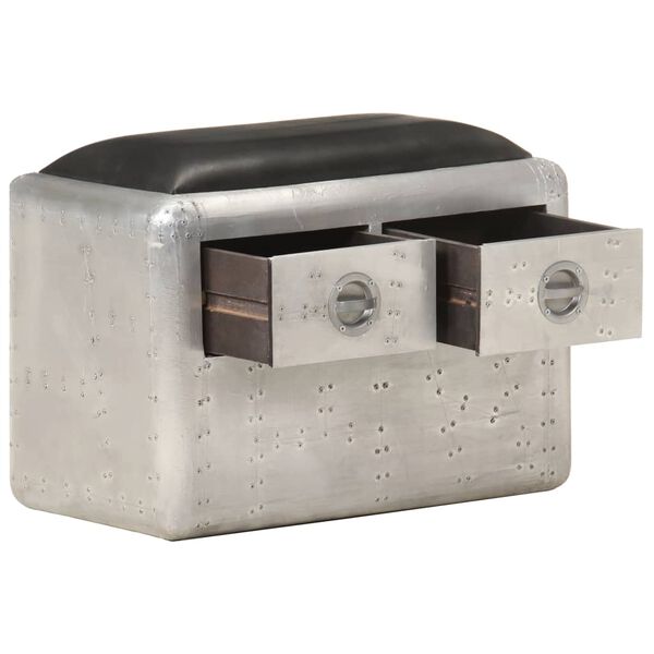 vidaXL Banco de aviador cuero aut&eacute;ntico negro y plateado 59 cm