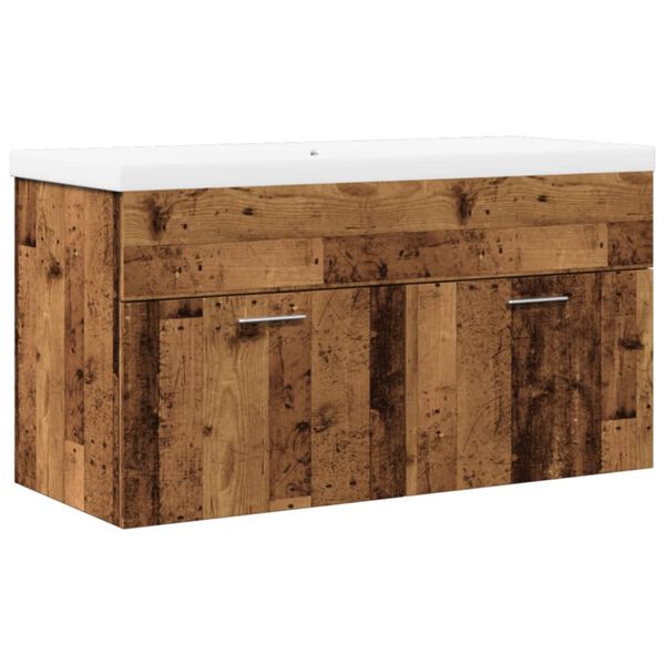 vidaXL Mueble ba&ntilde;o con lavabo integrado madera envejecida