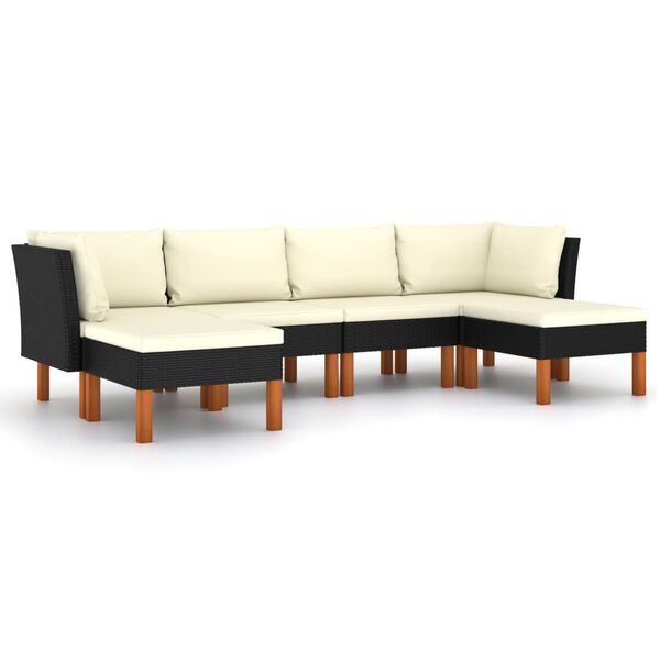 vidaXL Set de muebles de jard&iacute;n 6 pzas y cojines rat&aacute;n sint&eacute;tico negro