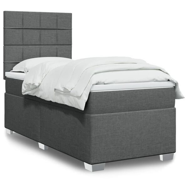 vidaXL Cama box spring con colch&oacute;n tela gris oscuro 90x200 cm