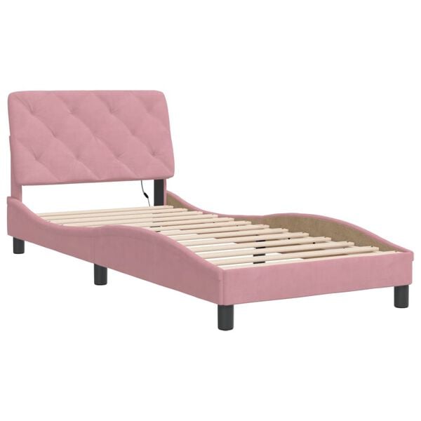 vidaXL Estructura de cama con LED sin colch&oacute;n terciopelo rosa 90x190 cm
