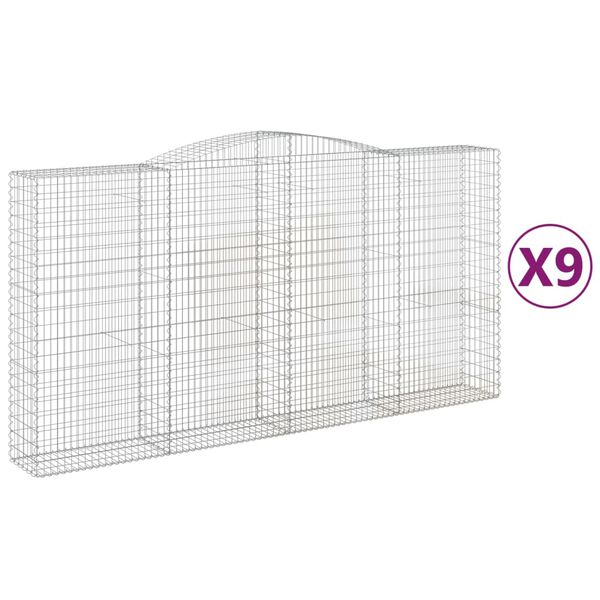 vidaXL Cestas de gaviones 9 uds forma de arco hierro 400x50x200/220 cm