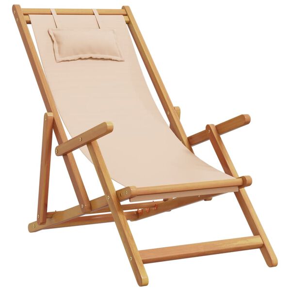 vidaXL Sillas de playa plegables 2 unidades tela y madera maciza beige