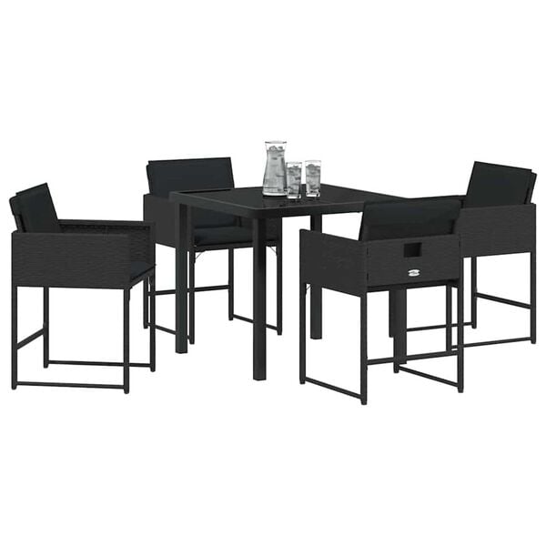 vidaXL Conjunto de Comedor de Jard&iacute;n 5 pcs Negro rat&aacute;n sint&eacute;tico
