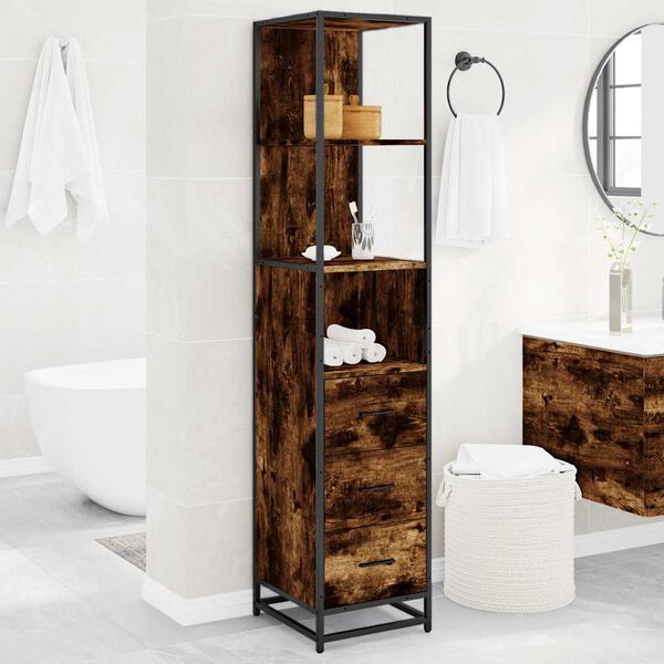 vidaXL Armario ba&ntilde;o madera contrachapada roble ahumado 35x37,5x166 cm