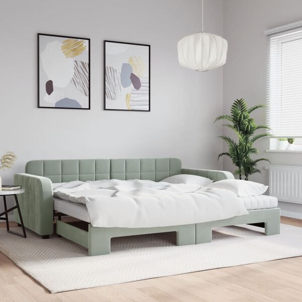vidaXL Sof&aacute; cama nido con colch&oacute;n terciopelo gris claro 90x190 cm