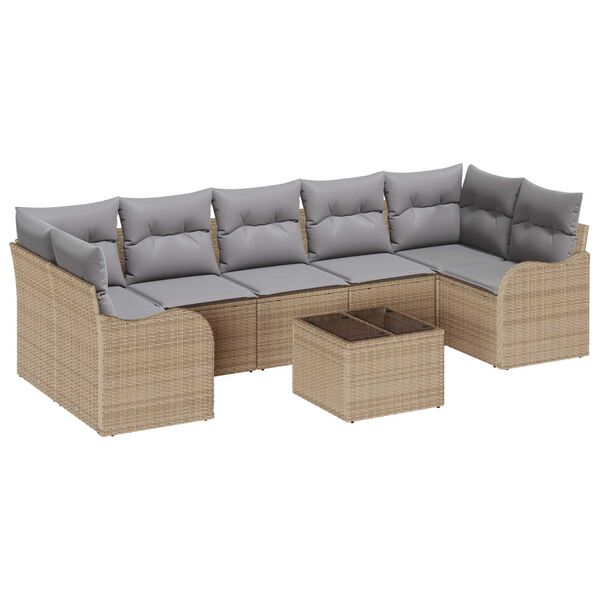 vidaXL Conjunto de sof&aacute; de jard&iacute;n con coj&iacute;n 8 pcs Beige y gris