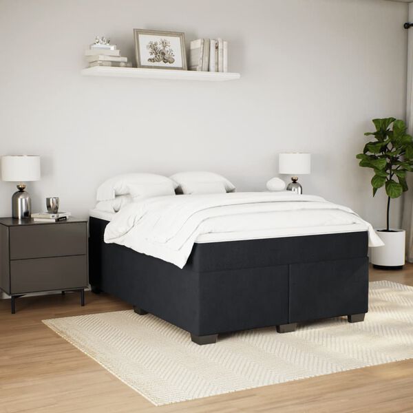 vidaXL Cama box spring con colch&oacute;n terciopelo negro 140x190 cm