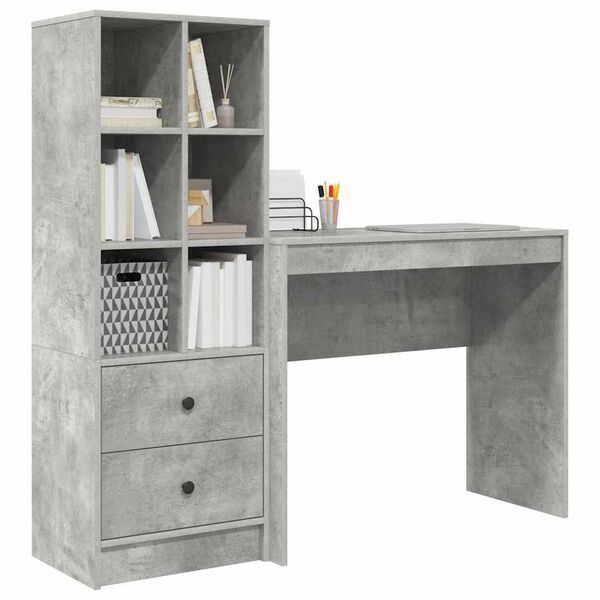 vidaXL Escritorio con caj&oacute;n 2 pcs Gris Concreto