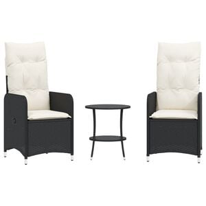 vidaXL Sillas de jard&iacute;n reclinables con mesa 2 uds rat&aacute;n PE negro